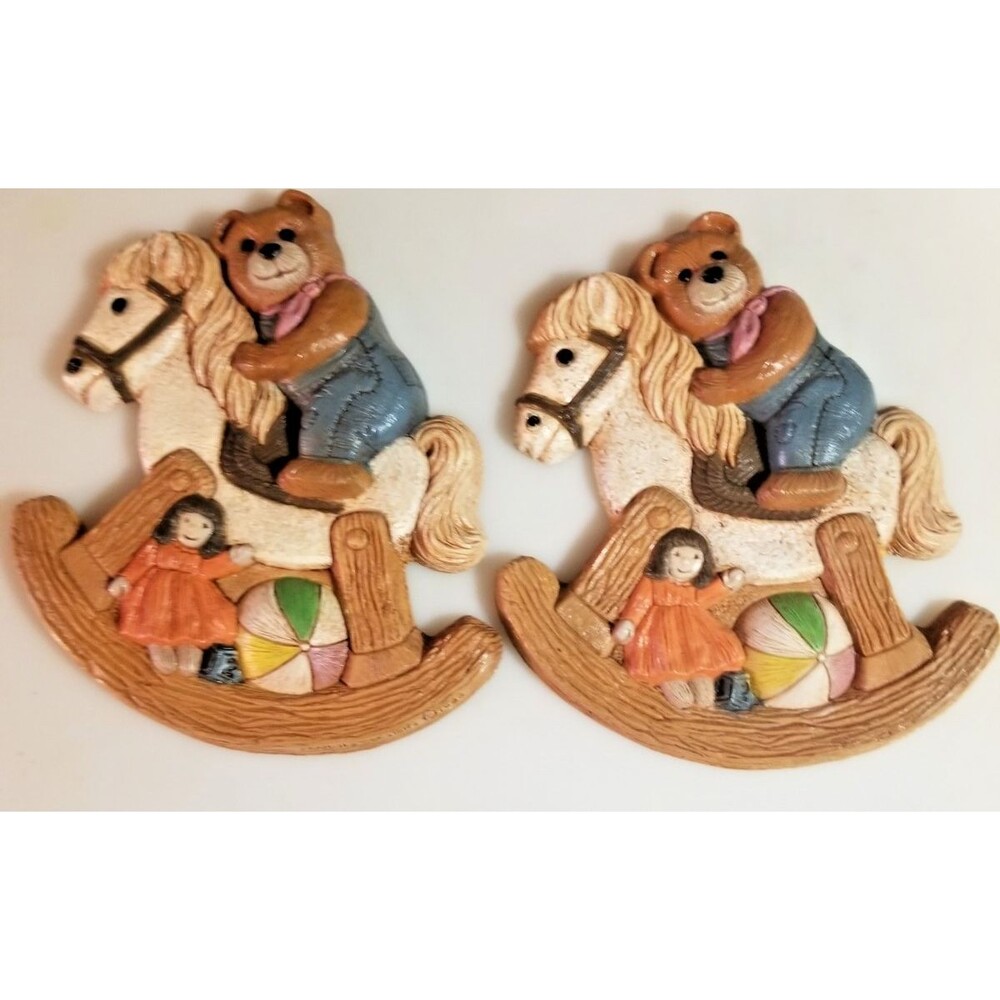 Vintage 3D Nursery Wall Art Rocking Horse & Teddy Bear Frankie's Designs 1986